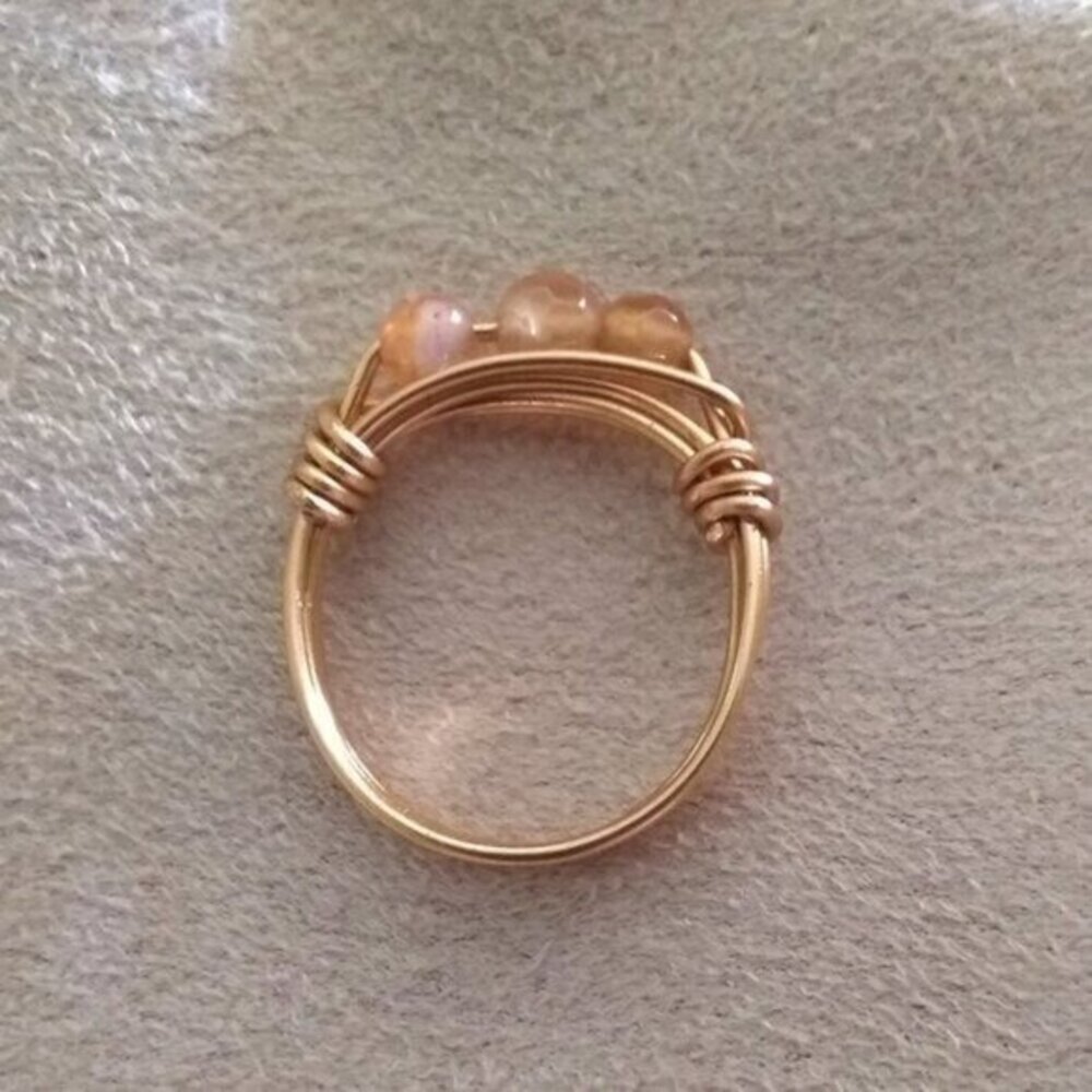 Apricot + Pale Tangerine Agate ~ Beaded Gemstone Rings - Handmade Sz 5.75 + 6